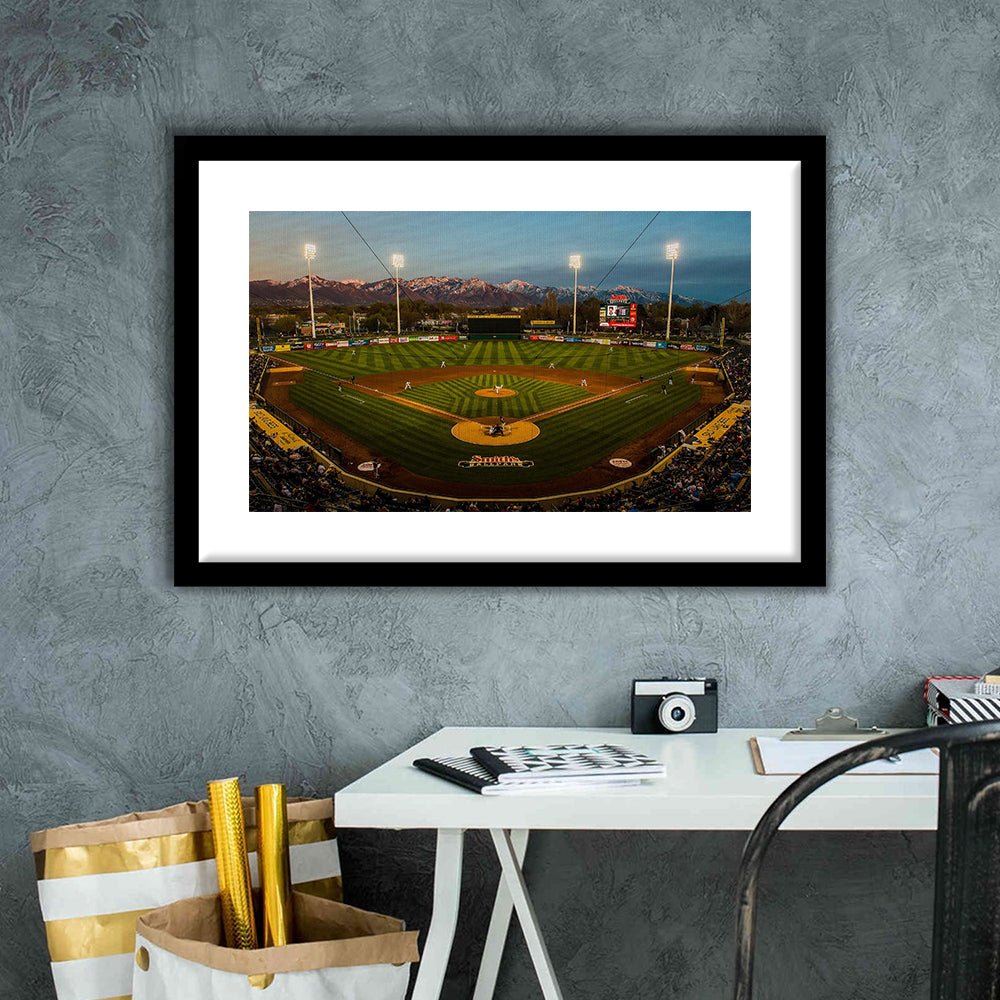 Smith's Ball Park in Salt Lake, Stadium Canvas, Sport Art, Gift for him, White Border Framed Art Print Wall Decor