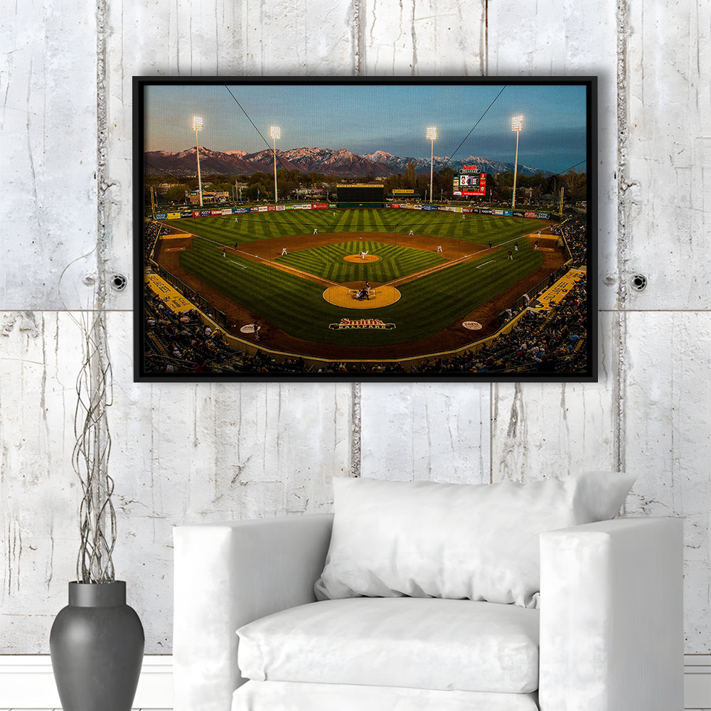 Smith's Ball Park in Salt Lake, Stadium Canvas, Sport Art, Framed Canvas Print Wall Art, Floating Frame