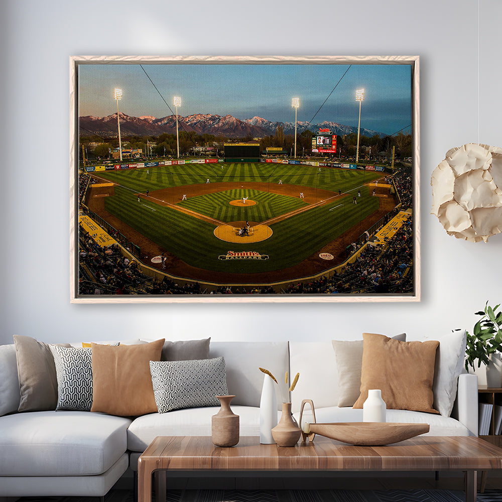 Smith's Ball Park in Salt Lake, Stadium Canvas, Sport Art, Framed Canvas Print Wall Art, Floating Frame