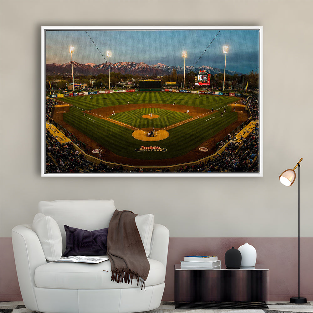 Smith's Ball Park in Salt Lake, Stadium Canvas, Sport Art, Framed Canvas Print Wall Art, Floating Frame