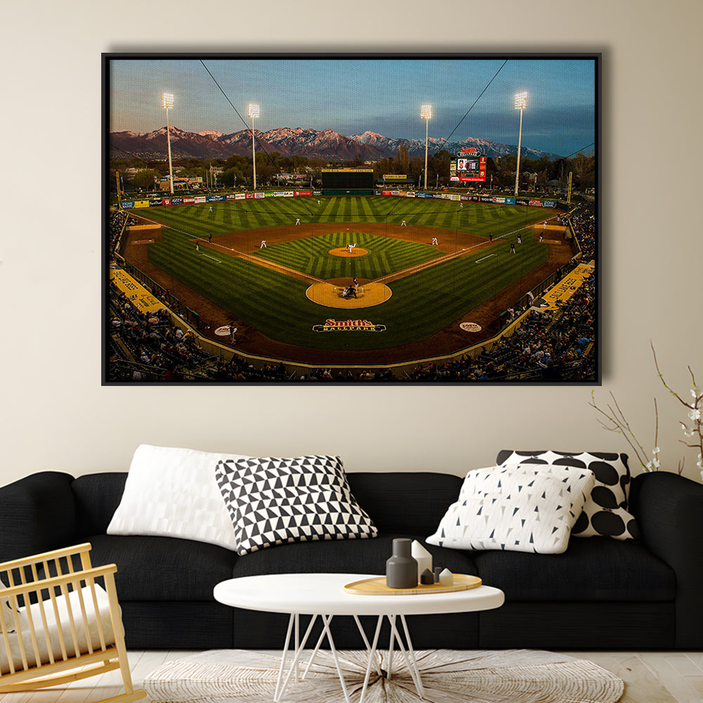 Smith's Ball Park in Salt Lake, Stadium Canvas, Sport Art, Framed Canvas Print Wall Art, Floating Frame