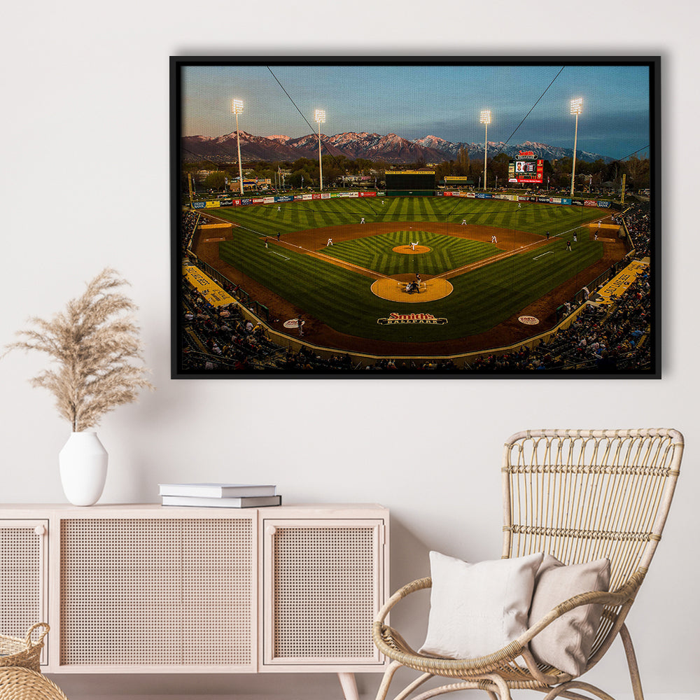 Smith's Ball Park in Salt Lake, Stadium Canvas, Sport Art, Framed Canvas Print Wall Art, Floating Frame