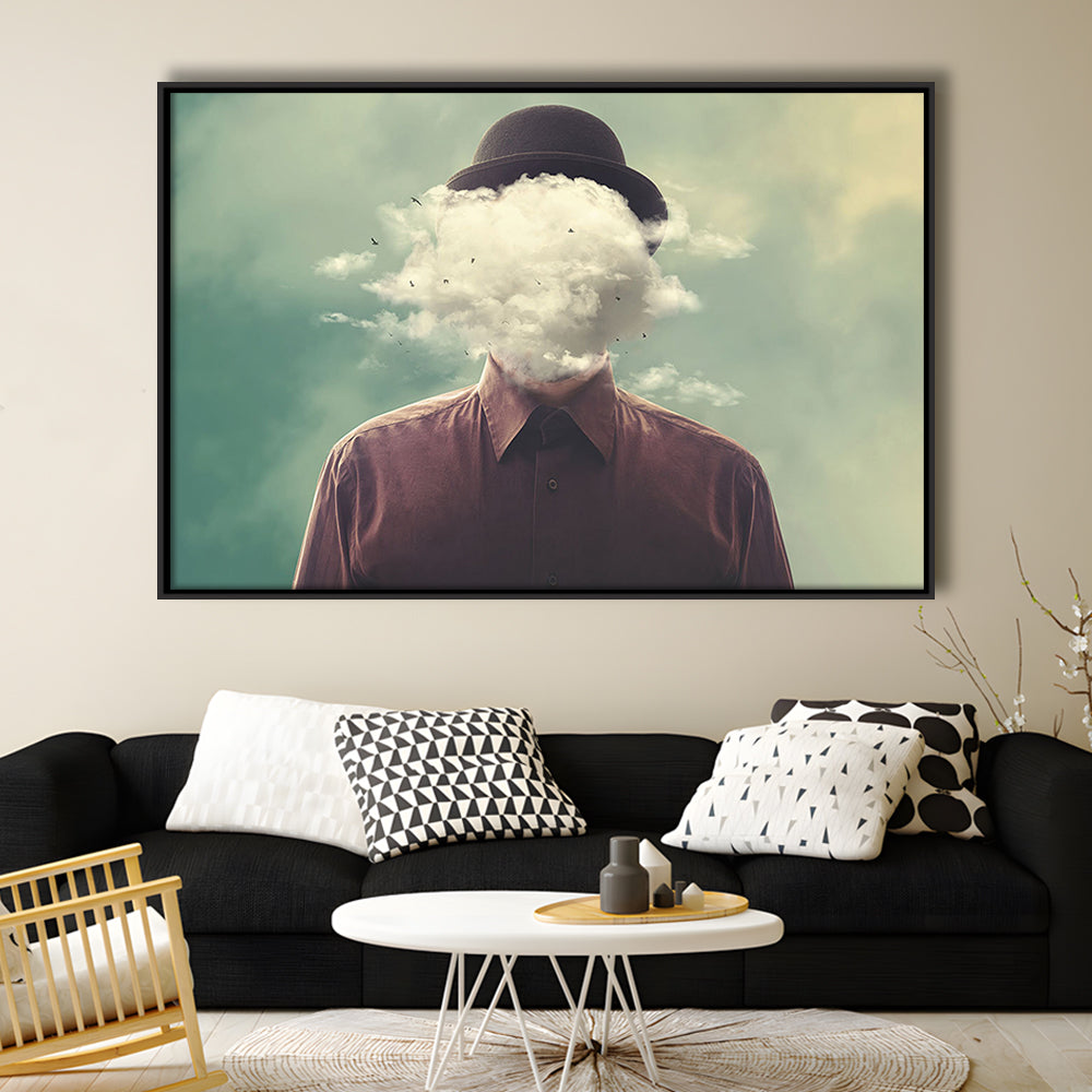 Smoke Face Abstract Art Hanging Decor Panels Set, Framed Cavas Print, Floating Frame
