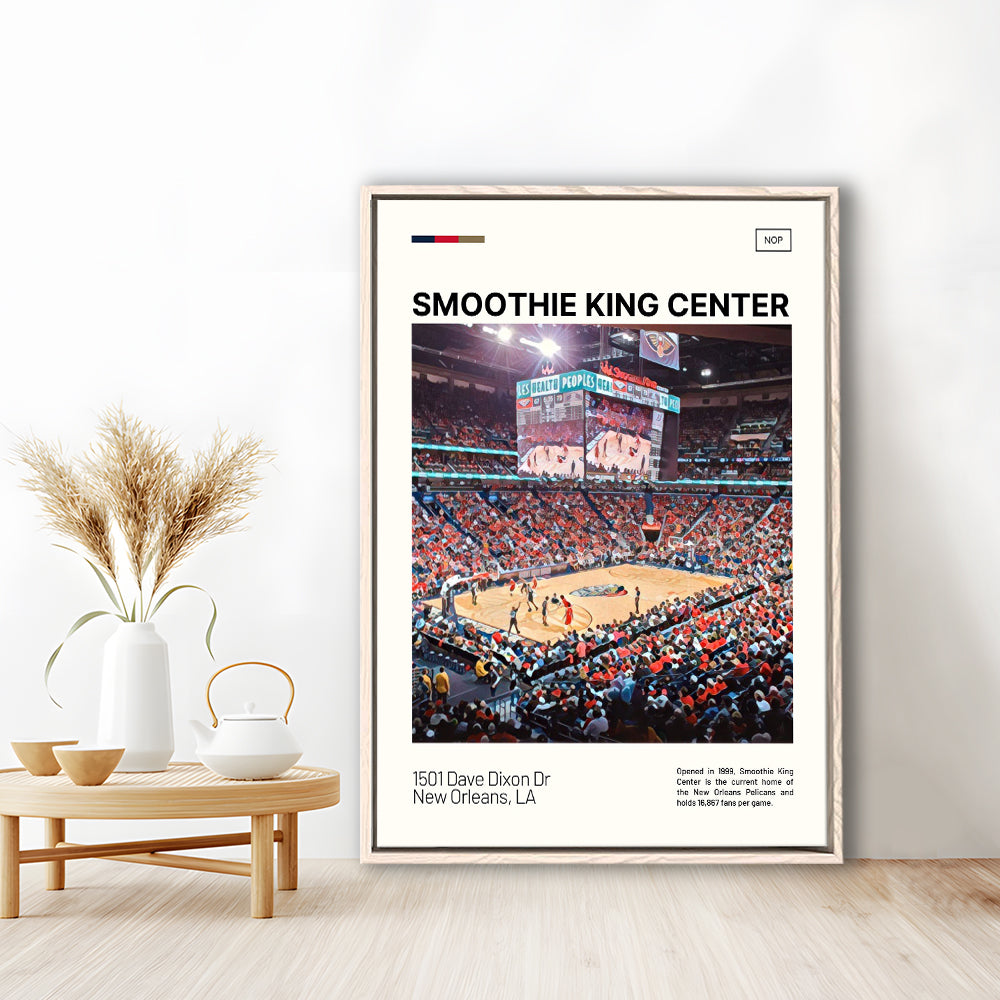Smoothie King Center Print, New Orleans Pelicans Stadium Canvas Art, Man Cave Gift, Floating Framed Canvas Print Wall Art