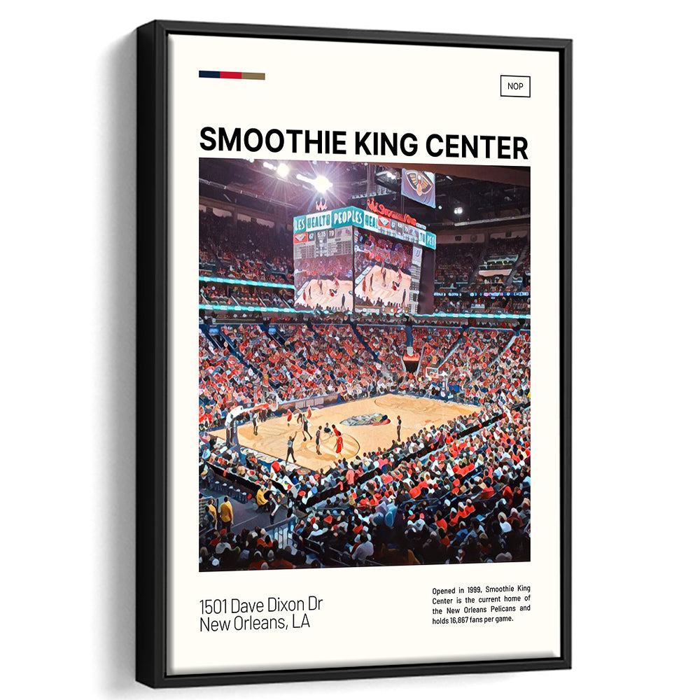 Smoothie King Center Print, New Orleans Pelicans Stadium Canvas Art, Man Cave Gift, Floating Framed Canvas Print Wall Art