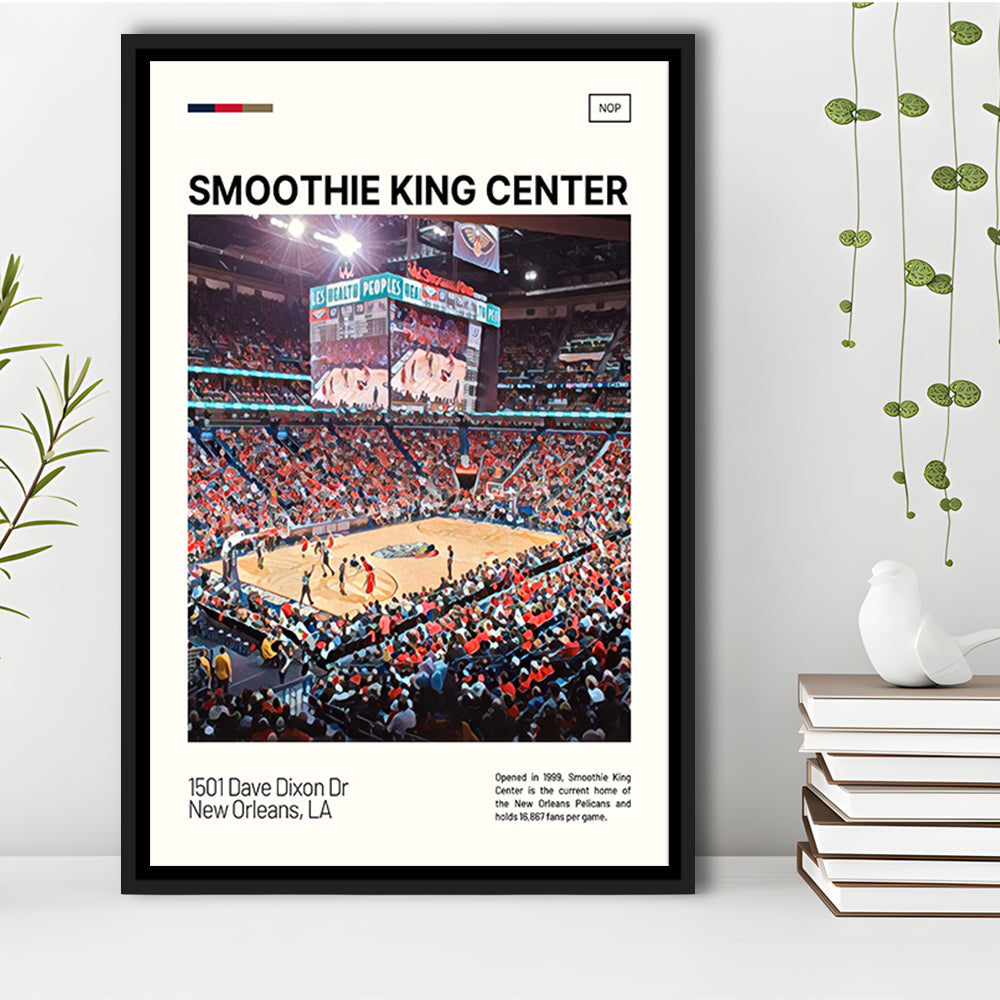 Smoothie King Center Print, New Orleans Pelicans Stadium Canvas Art, Man Cave Gift, Floating Framed Canvas Print Wall Art