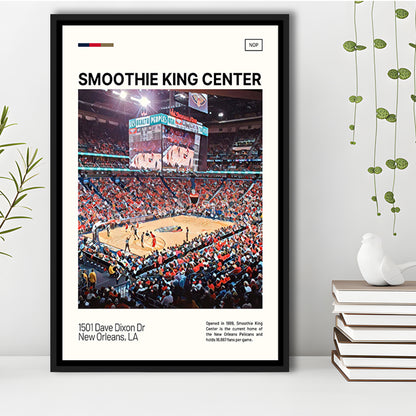 Smoothie King Center Print, New Orleans Pelicans Stadium Canvas Art, Man Cave Gift, Floating Framed Canvas Print Wall Art