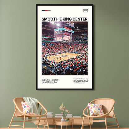 Smoothie King Center Print, New Orleans Pelicans Stadium Canvas Art, Man Cave Gift, Floating Framed Canvas Print Wall Art