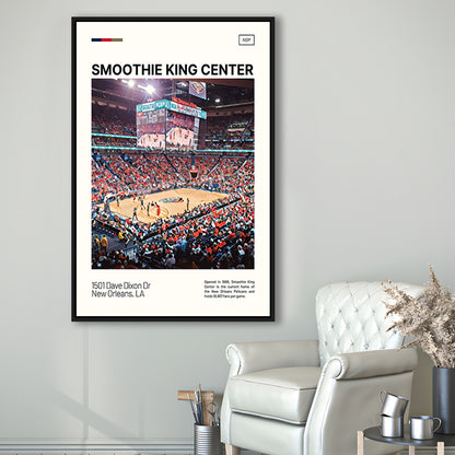 Smoothie King Center Print, New Orleans Pelicans Stadium Canvas Art, Man Cave Gift, Floating Framed Canvas Print Wall Art