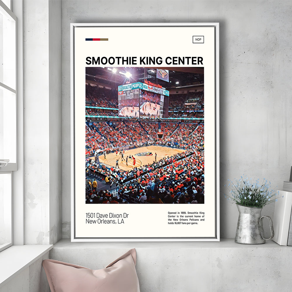 Smoothie King Center Print, New Orleans Pelicans Stadium Canvas Art, Man Cave Gift, Floating Framed Canvas Print Wall Art