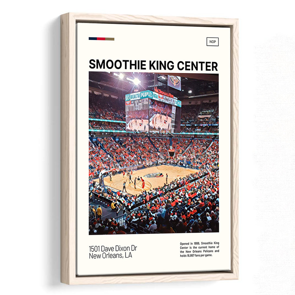 Smoothie King Center Print, New Orleans Pelicans Stadium Canvas Art, Man Cave Gift, Floating Framed Canvas Print Wall Art