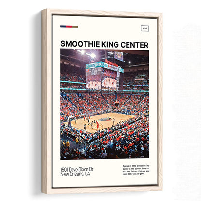 Smoothie King Center Print, New Orleans Pelicans Stadium Canvas Art, Man Cave Gift, Floating Framed Canvas Print Wall Art