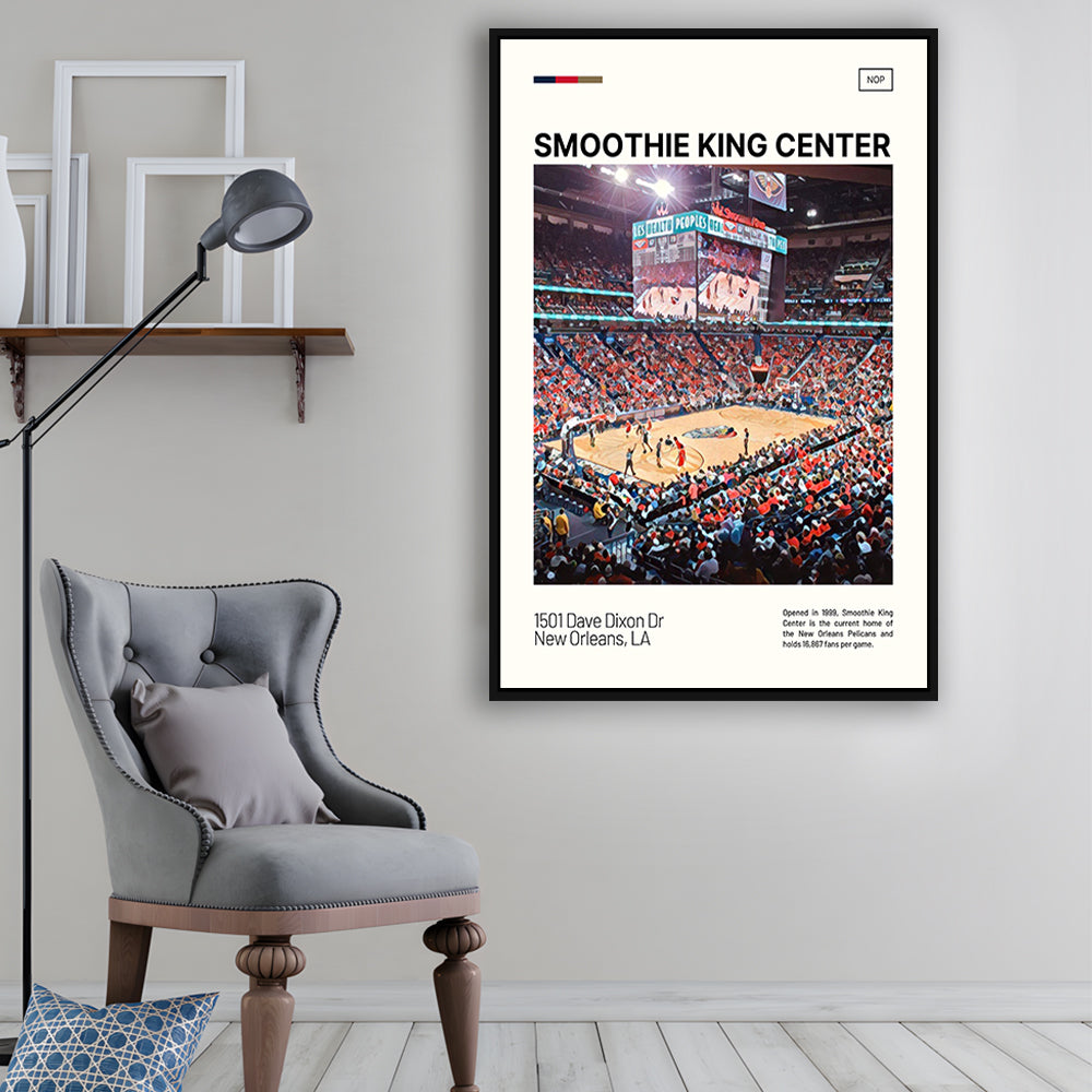 Smoothie King Center Print, New Orleans Pelicans Stadium Canvas Art, Man Cave Gift, Floating Framed Canvas Print Wall Art