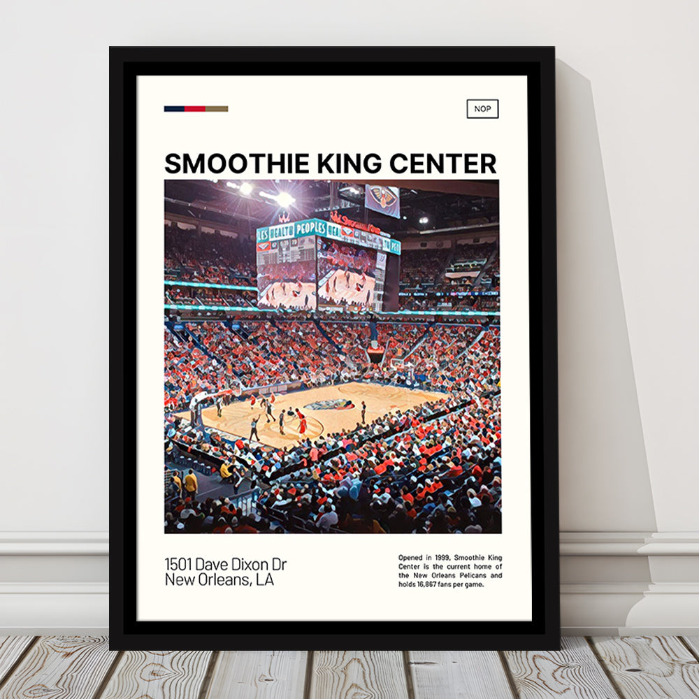 Smoothie King Center Print, New Orleans Pelicans Stadium Canvas Art, Man Cave Gift, Floating Framed Canvas Print Wall Art
