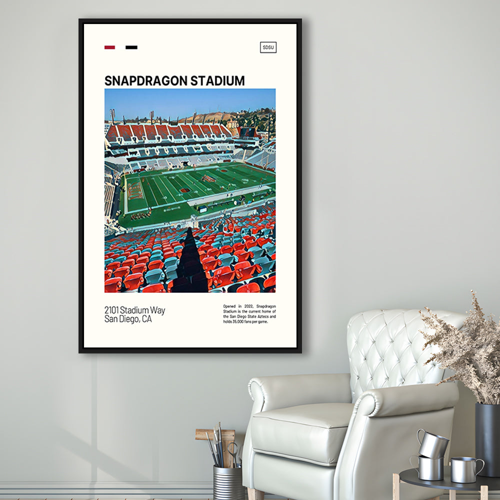 Snapdragon Stadium Print, San Diego State Aztecs Stadium Canvas Art, Man Cave Gift, Floating Framed Canvas Print Wall Art