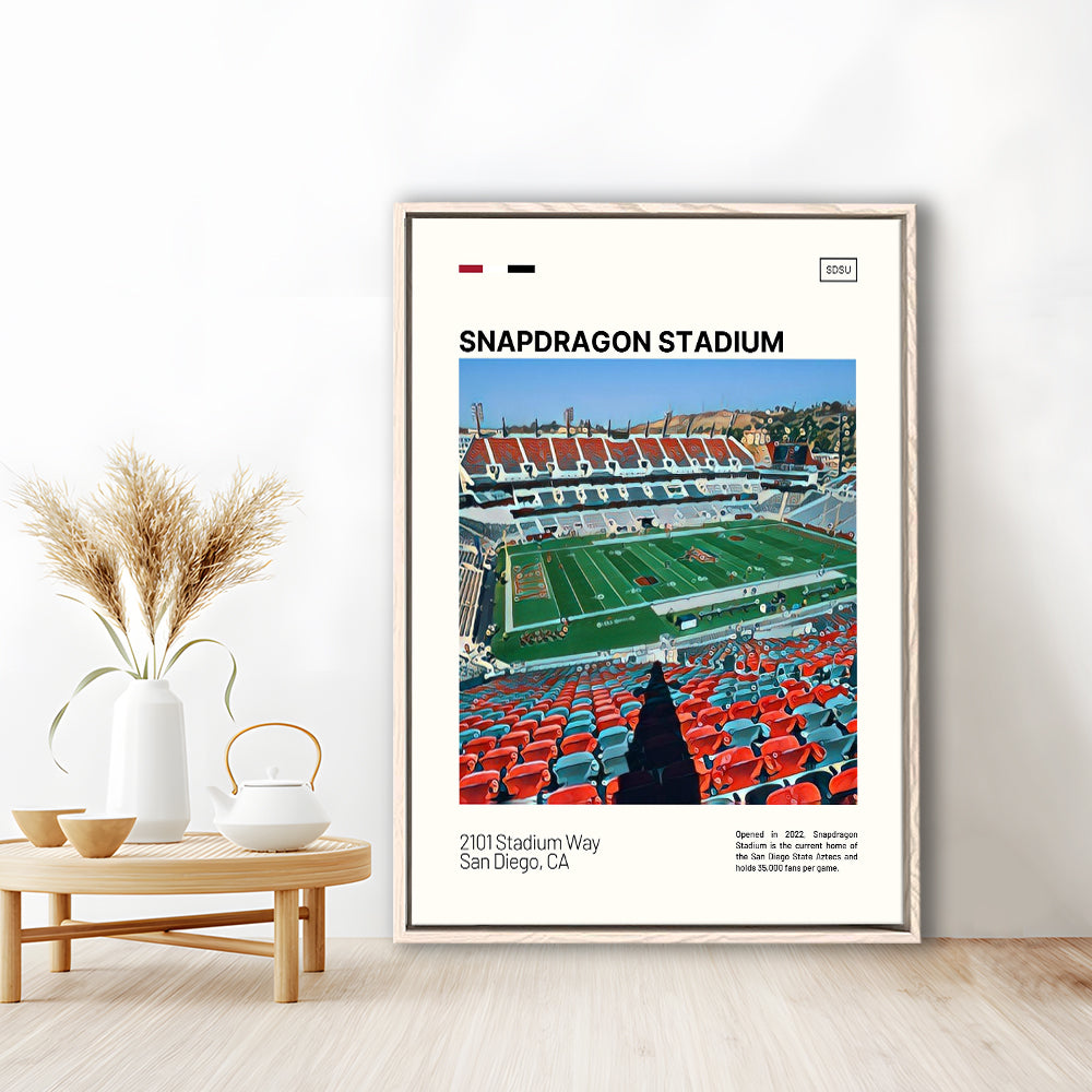 Snapdragon Stadium Print, San Diego State Aztecs Stadium Canvas Art, Man Cave Gift, Floating Framed Canvas Print Wall Art