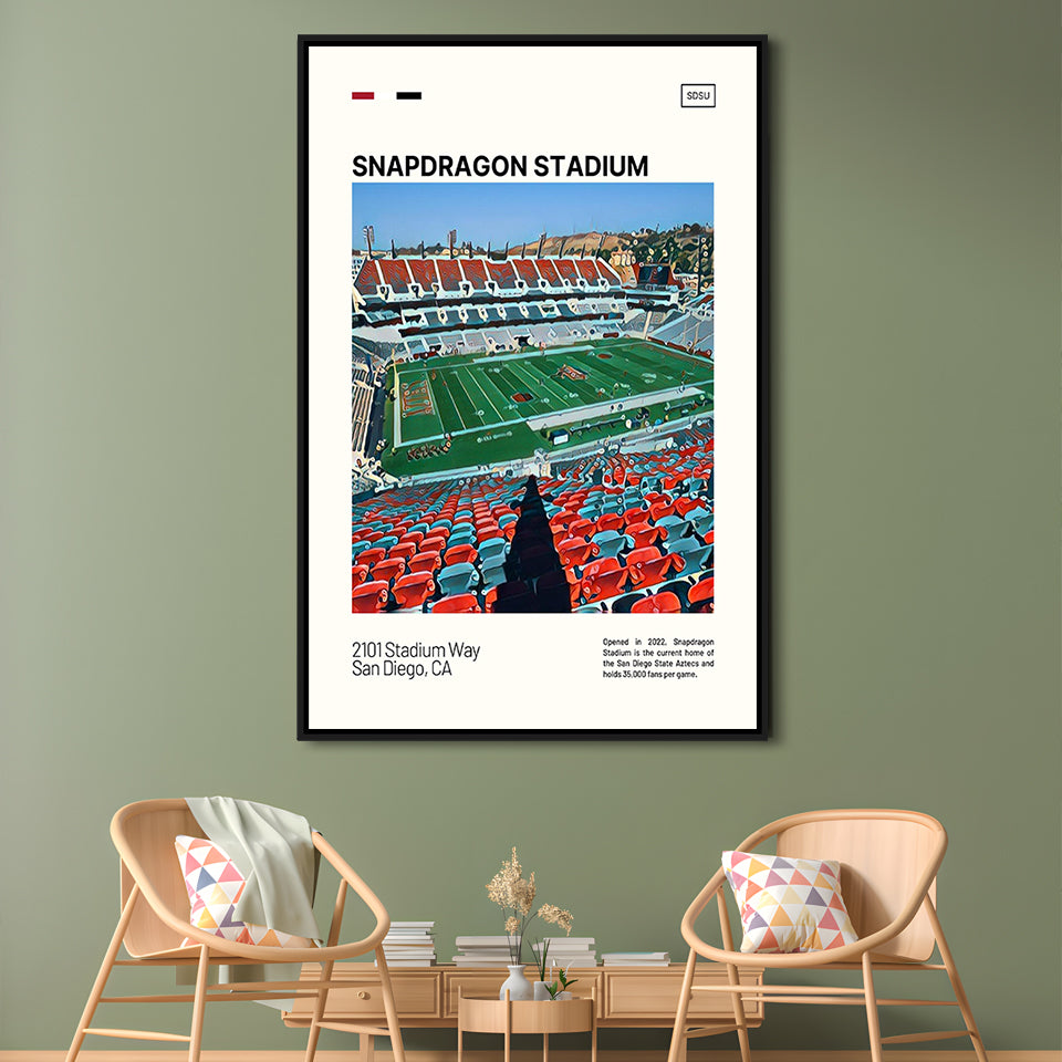 Snapdragon Stadium Print, San Diego State Aztecs Stadium Canvas Art, Man Cave Gift, Floating Framed Canvas Print Wall Art