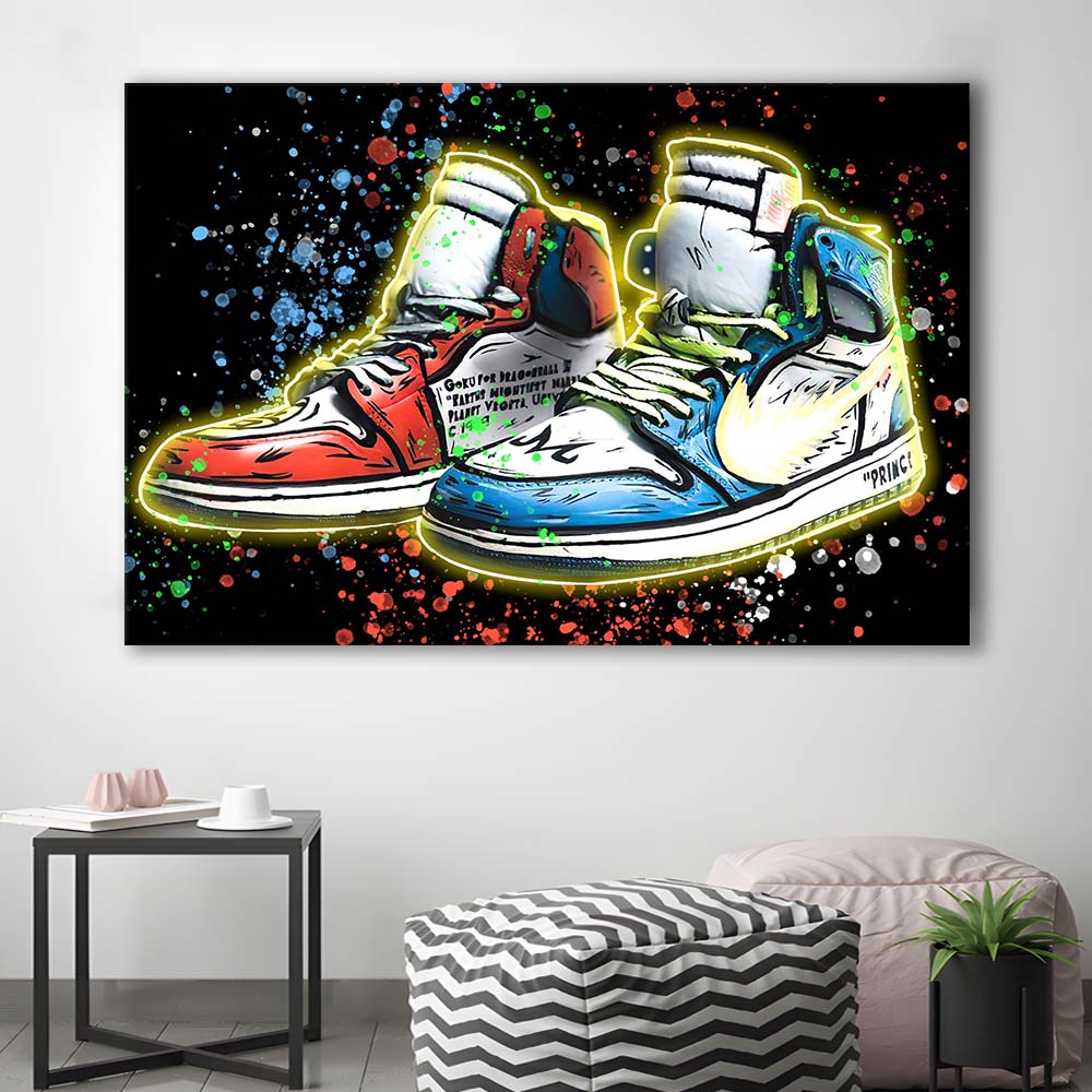 Sneakers Art, Shoes Painting, Painting Art Print, Canvas Print Wall Art, Wall Decor, Neon Effect Art