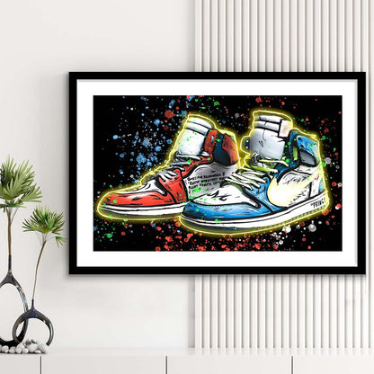 Sneakers Art, Shoes Painting, Painting Art Print, Framed Art Print Wall Decor, White Border, Framed Picture