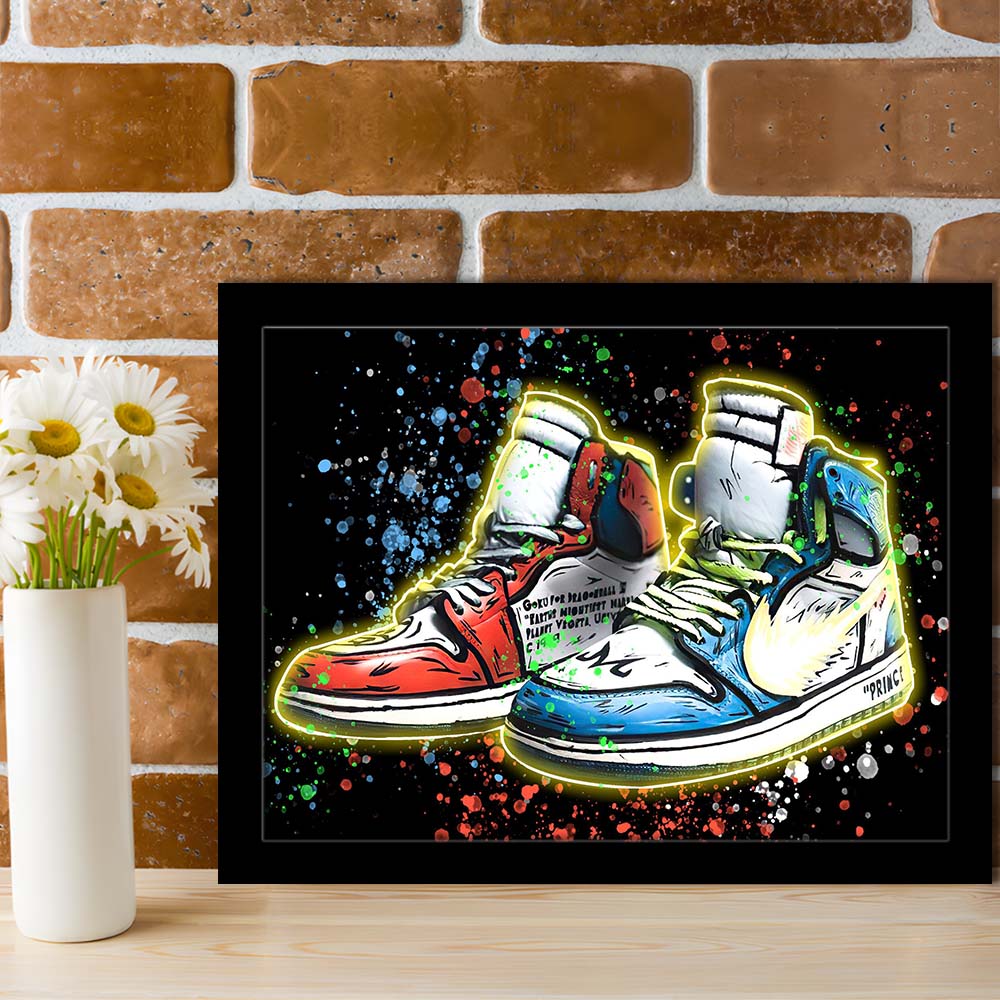 Sneakers Art, Shoes Painting, Painting Art Print, Framed Art Print Wall Decor, Neon Art Print, Picture Framed