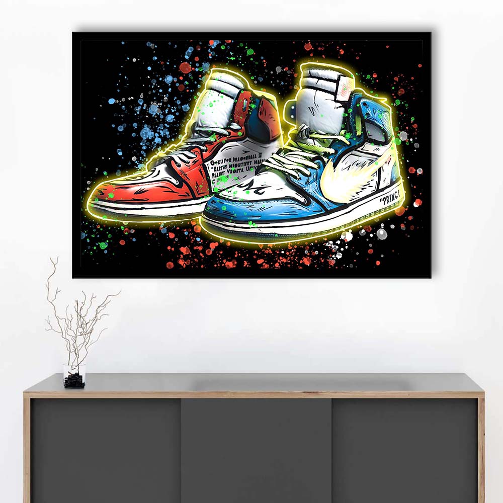 Sneakers Art, Shoes Painting, Painting Art Print, Framed Art Print Wall Decor, Neon Art Print, Picture Framed