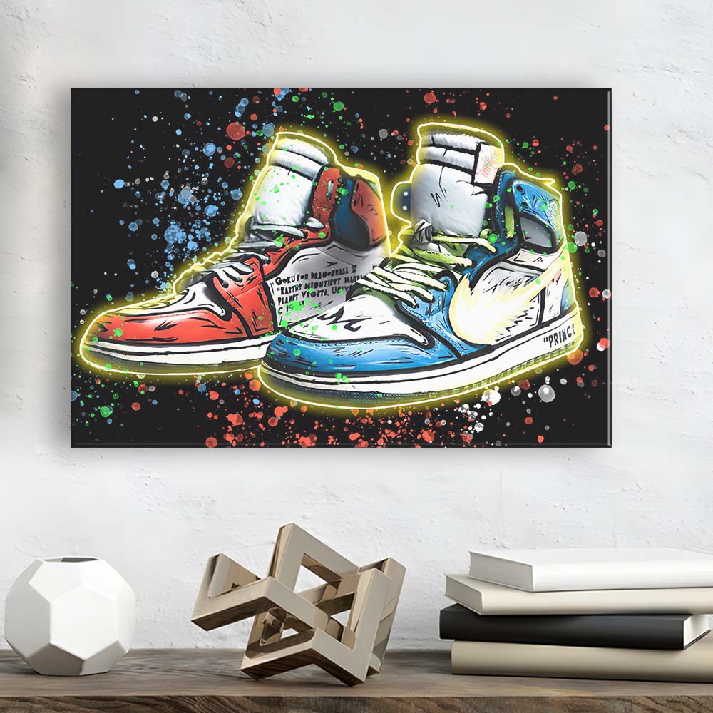 Sneakers Art, Shoes Painting, Painting Art Print, Canvas Print Wall Art, Wall Decor, Neon Effect Art