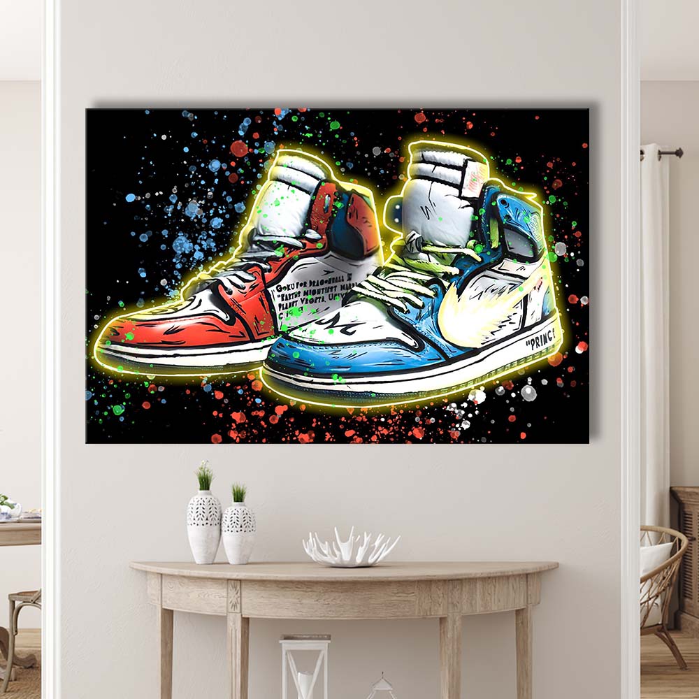Sneakers Art, Shoes Painting, Painting Art Print, Canvas Print Wall Art, Wall Decor, Neon Effect Art