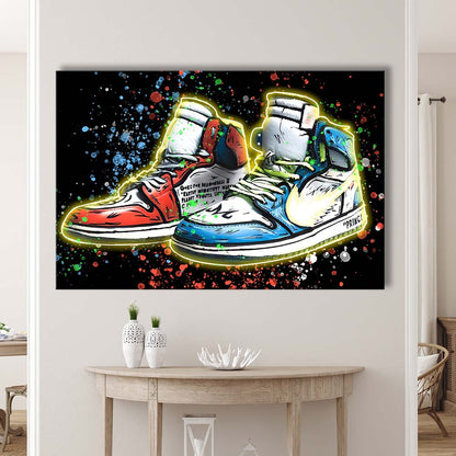 Sneakers Art, Shoes Painting, Painting Art Print, Canvas Print Wall Art, Wall Decor, Neon Effect Art
