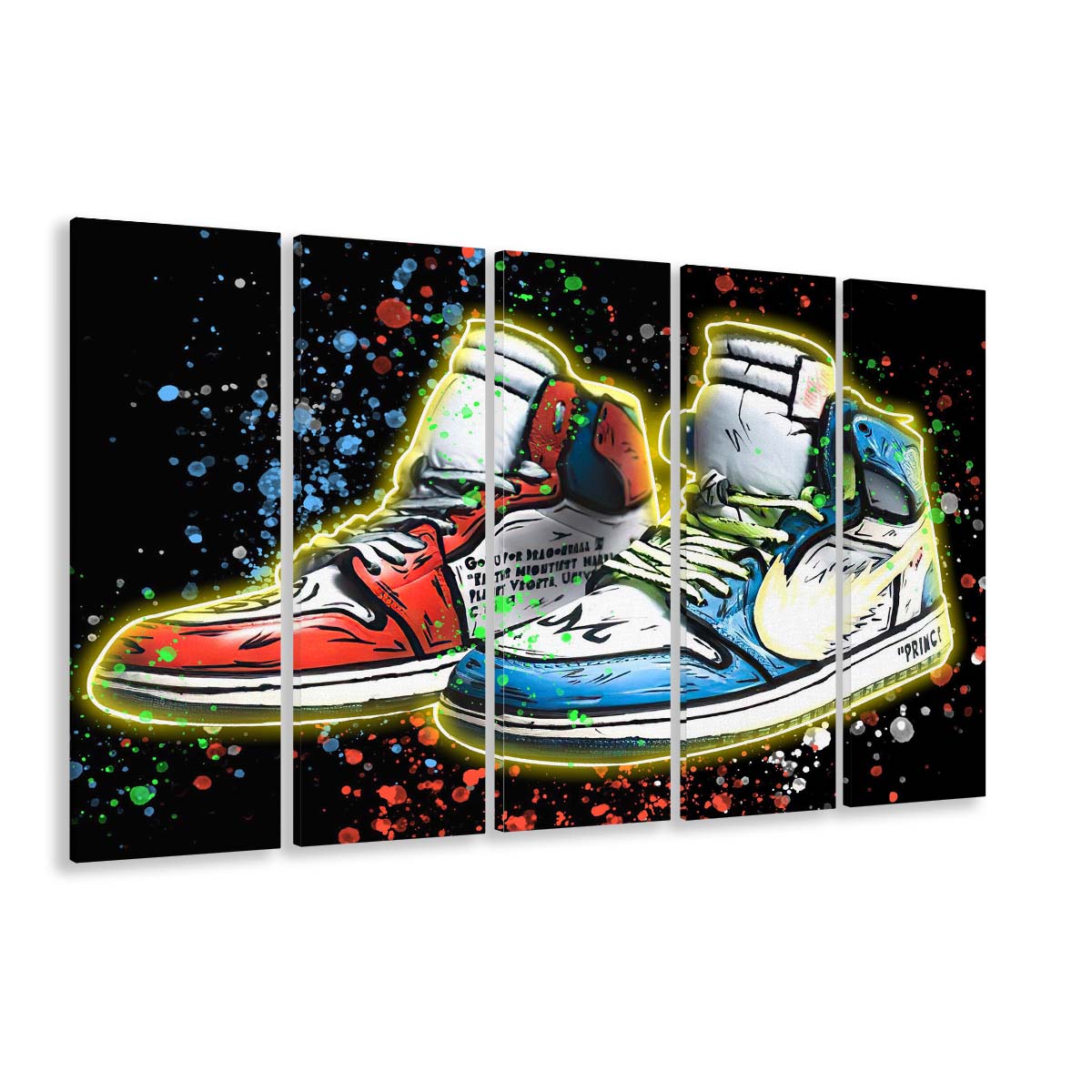 Sneakers Art, Shoes Painting, Painting Art Print, Extra Large 5 Panels Multi Canvas Print Wall Art, Home Decor