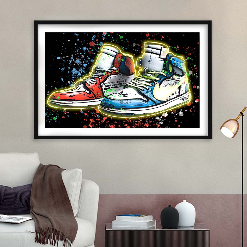 Sneakers Art, Shoes Painting, Painting Art Print, Framed Art Print Wall Decor, White Border, Framed Picture
