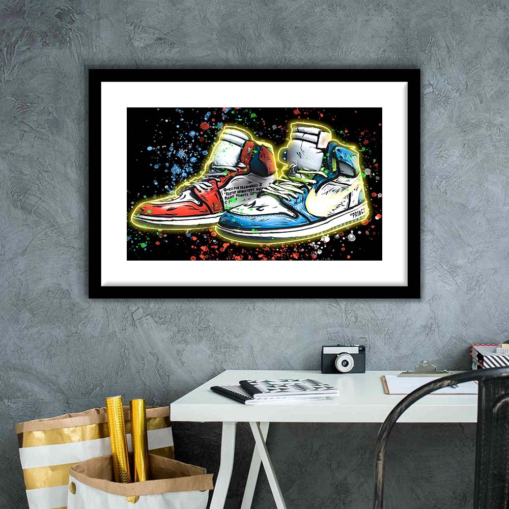 Sneakers Art, Shoes Painting, Painting Art Print, Framed Art Print Wall Decor, White Border, Framed Picture
