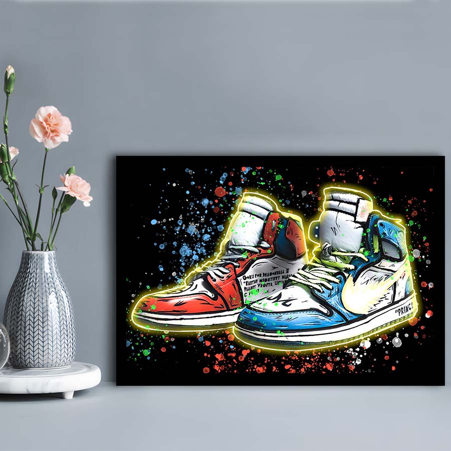 Sneakers Art, Shoes Painting, Painting Art Print, Framed Art Print Wall Decor, Neon Art Print, Picture Framed