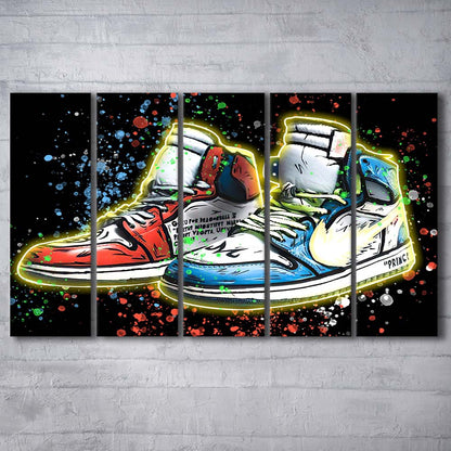 Sneakers Art, Shoes Painting, Painting Art Print, Extra Large 5 Panels Multi Canvas Print Wall Art, Home Decor