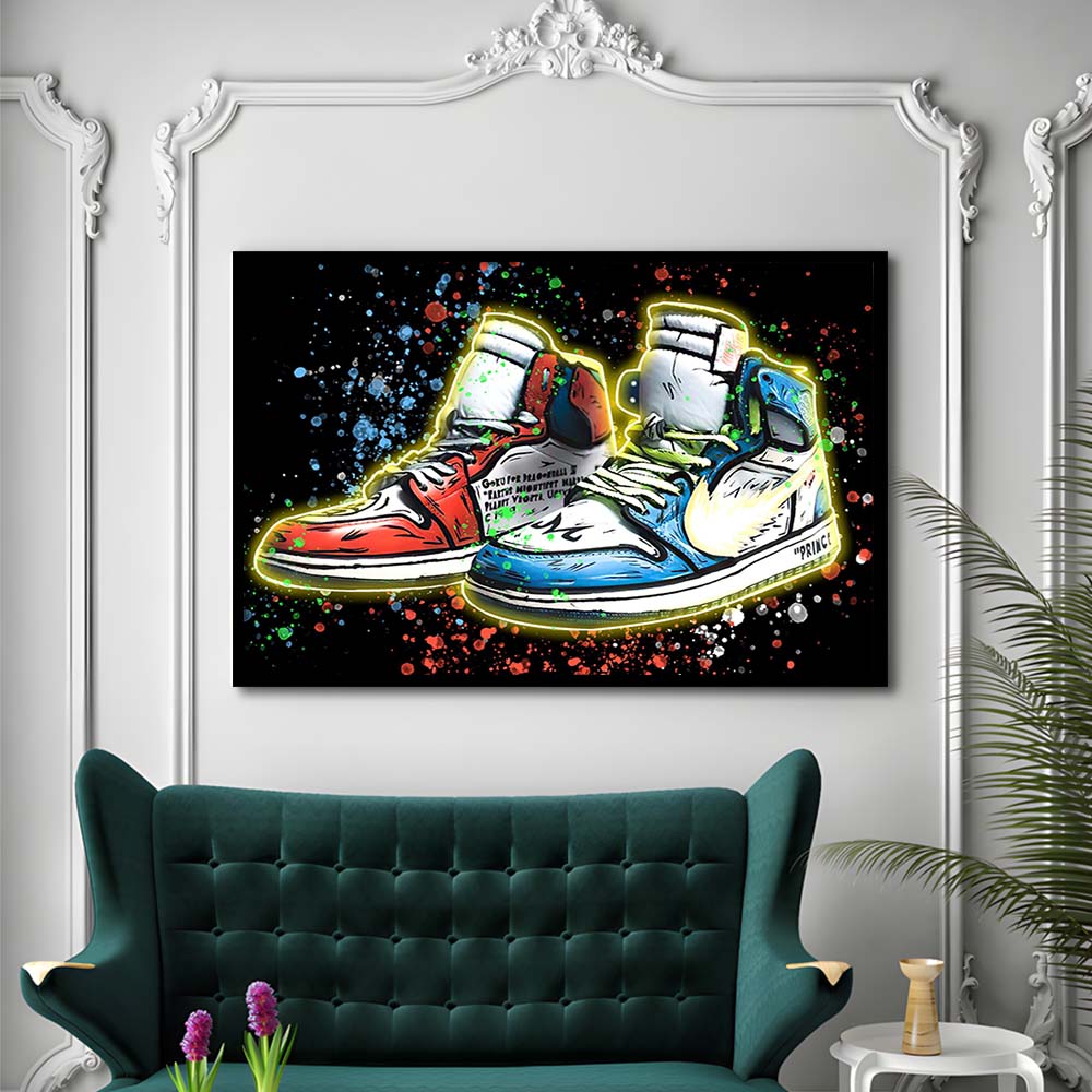 Sneakers Art, Shoes Painting, Painting Art Print, Framed Art Print Wall Decor, Neon Art Print, Picture Framed