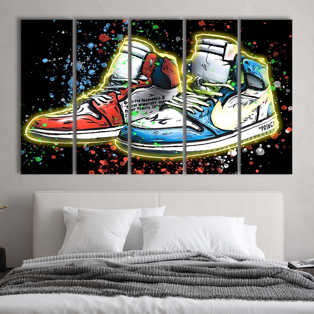 Sneakers Art, Shoes Painting, Painting Art Print, Extra Large 5 Panels Multi Canvas Print Wall Art, Home Decor