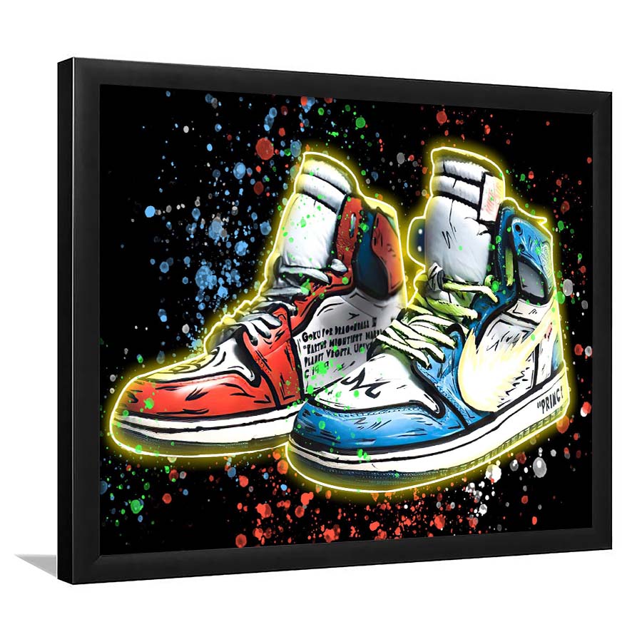 Sneakers Art, Shoes Painting, Painting Art Print, Framed Art Print Wall Decor, Neon Art Print, Picture Framed