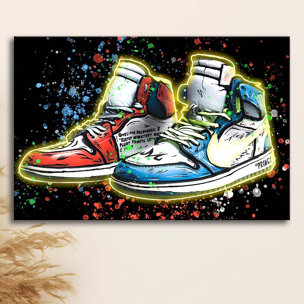 Sneakers Art, Shoes Painting, Painting Art Print, Canvas Print Wall Art, Wall Decor, Neon Effect Art