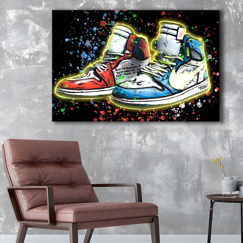 Sneakers Art, Shoes Painting, Painting Art Print, Canvas Print Wall Art, Wall Decor, Neon Effect Art