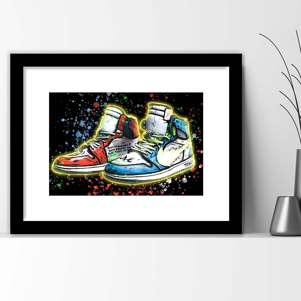 Sneakers Art, Shoes Painting, Painting Art Print, Framed Art Print Wall Decor, White Border, Framed Picture