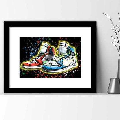 Sneakers Art, Shoes Painting, Painting Art Print, Framed Art Print Wall Decor, White Border, Framed Picture