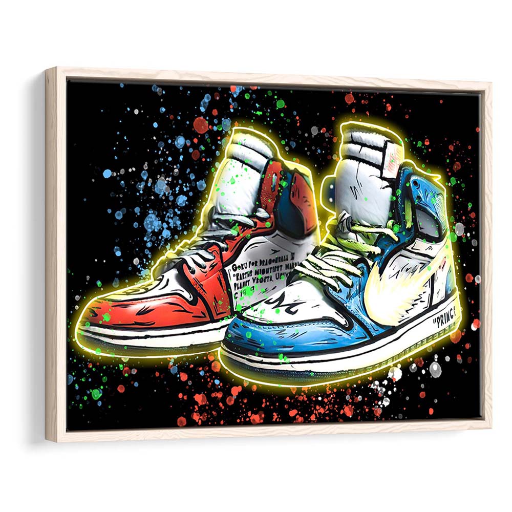 Sneakers Art, Shoes Painting, Painting Art Print, Framed Canvas Print Wall Art Decor, Floating Frame, Neon Effect Art
