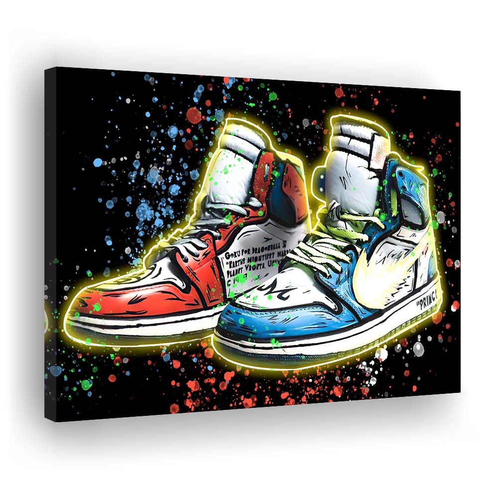 Sneakers Art, Shoes Painting, Painting Art Print, Canvas Print Wall Art, Wall Decor, Neon Effect Art