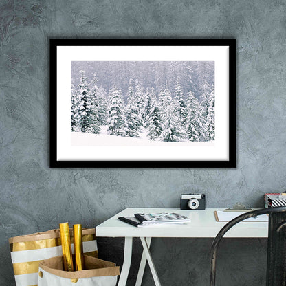 Snow Covered Pine Trees Wall Art, Framed Art Print White Border, Framed Picture