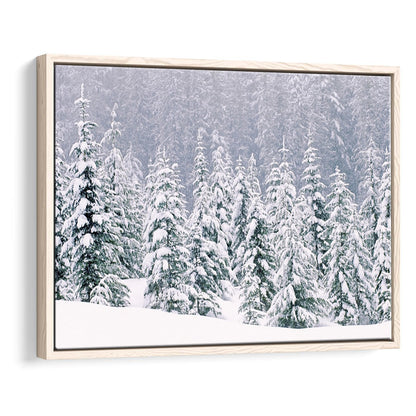 Snow Covered Pine Trees Canvas Wall Art, Framed Cavas Print, Floating Frame