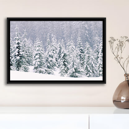 Snow Covered Pine Trees Canvas Wall Art, Framed Cavas Print, Floating Frame