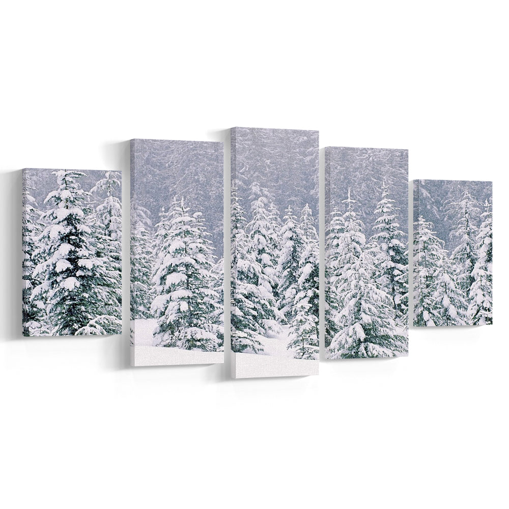 Snow covered pine trees Canvas Wall Art, 5 Piece Large Cavas Print Wall Art
