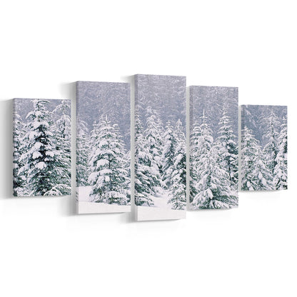 Snow covered pine trees Canvas Wall Art, 5 Piece Large Cavas Print Wall Art