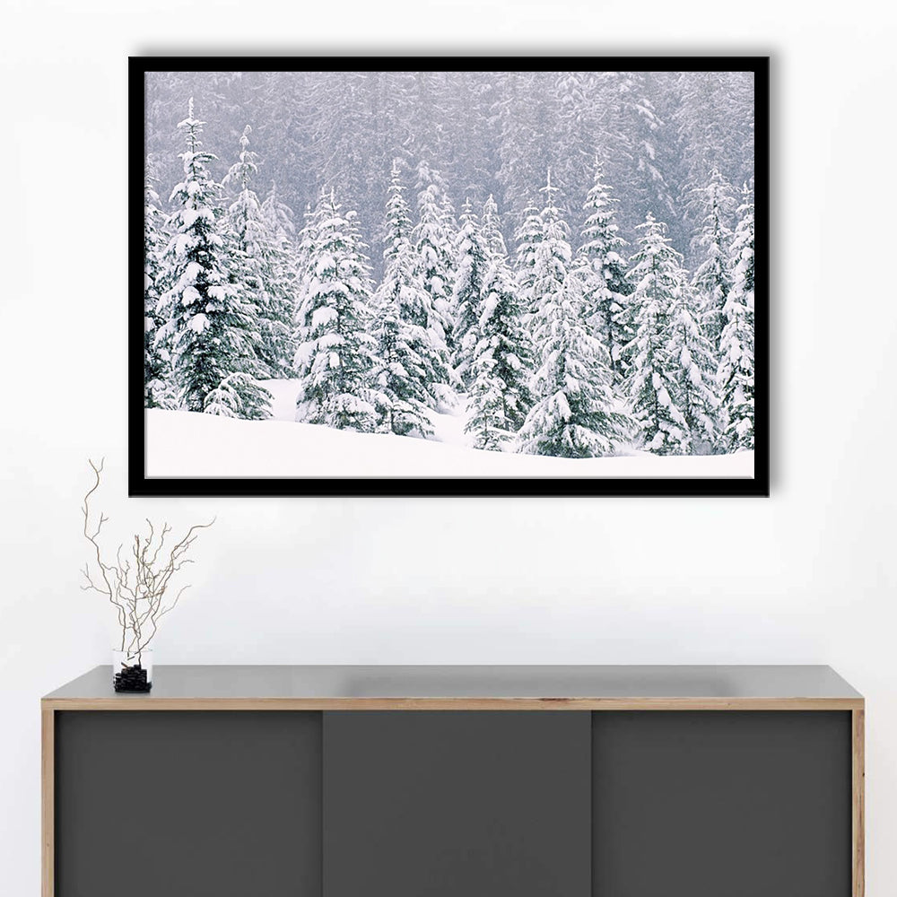 Snow Covered Pine Trees Art Wall Art, Framed Art Print, Picture Framed