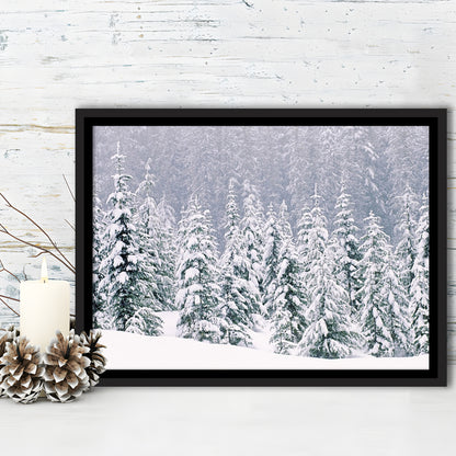 Snow Covered Pine Trees Canvas Wall Art, Framed Cavas Print, Floating Frame