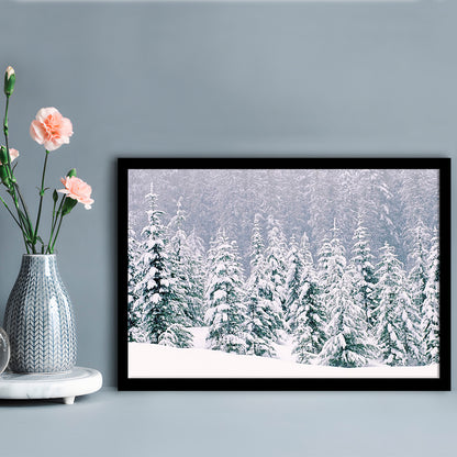 Snow Covered Pine Trees Art Wall Art, Framed Art Print, Picture Framed